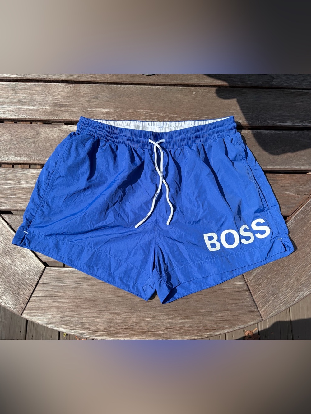 BOSS Men's Bright Blue Logo Swim Trunks Size M